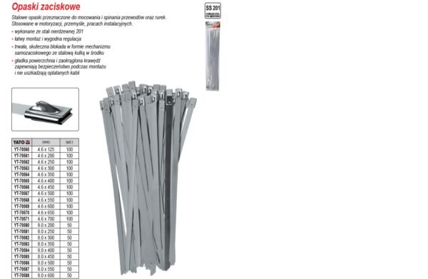 YATO OPASKI ZACISKOWE ZE STALI NIERDZEWNEJ   4,6x600mm /100szt.