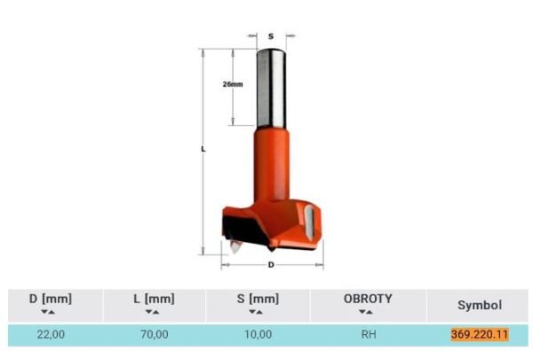 WIERTŁO PUSZKOWE DŁUGIE HM 22x70mm