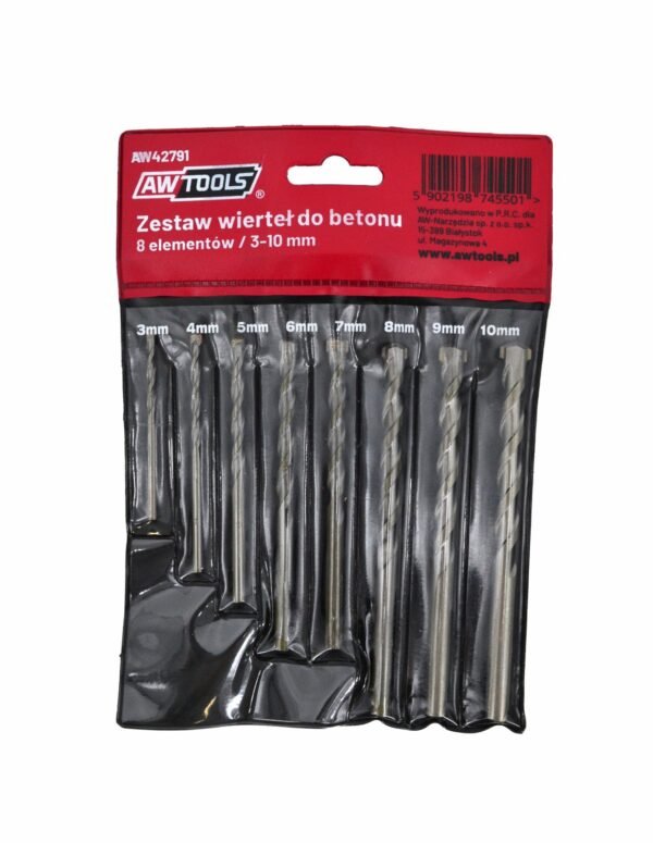 AWTOOLS WIERTŁA  DO BETONU KOMPLET  8elem. /3-4-5-6-7-8-9-10mm/