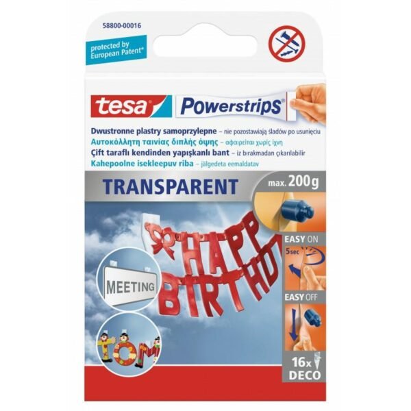 TESA PLASTRY POWERSTRIPS DECO 16 szt. 200g PRZEZROCZYSTE
